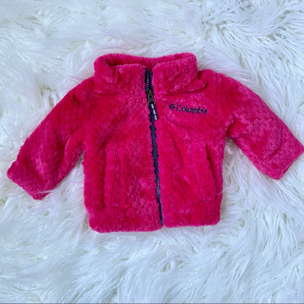 Columbia Baby Girls Pink Fuzzy Fleece Zip Jacket Size 0-3months